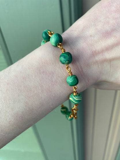 6mm Handmade FIMO Brass Bead Bracelet | Shamrock