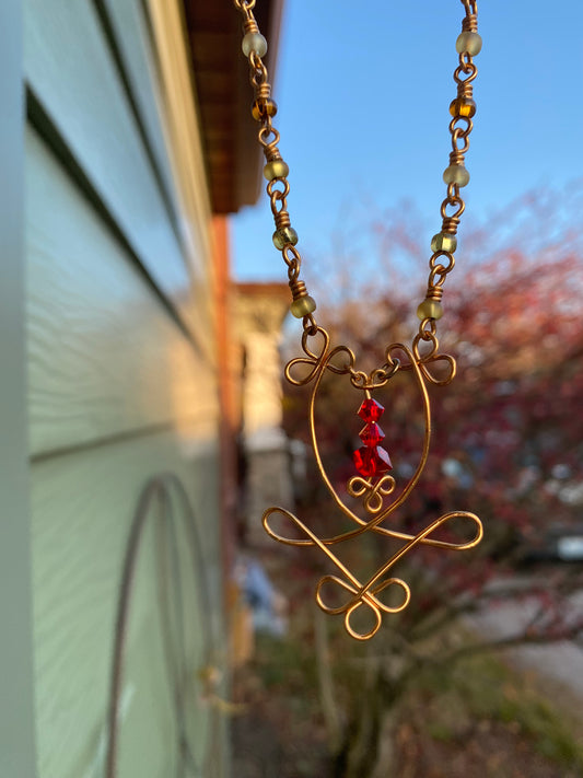 Brass Seed Bead and Swarovski Rose Necklace | 20"