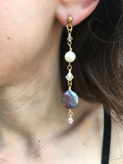 Mismatched Pearl, Swarovski, and Glass Heart Earrings | Gold-Filled