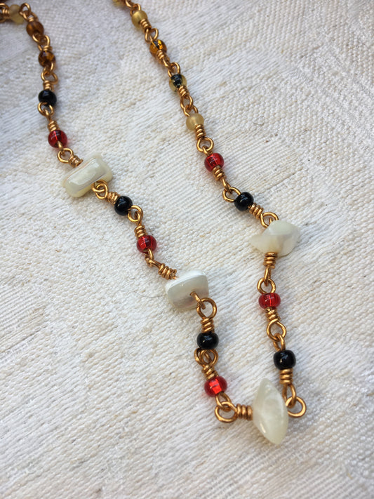 Brass Pearl and Czech Seed Bead Necklace | 18"