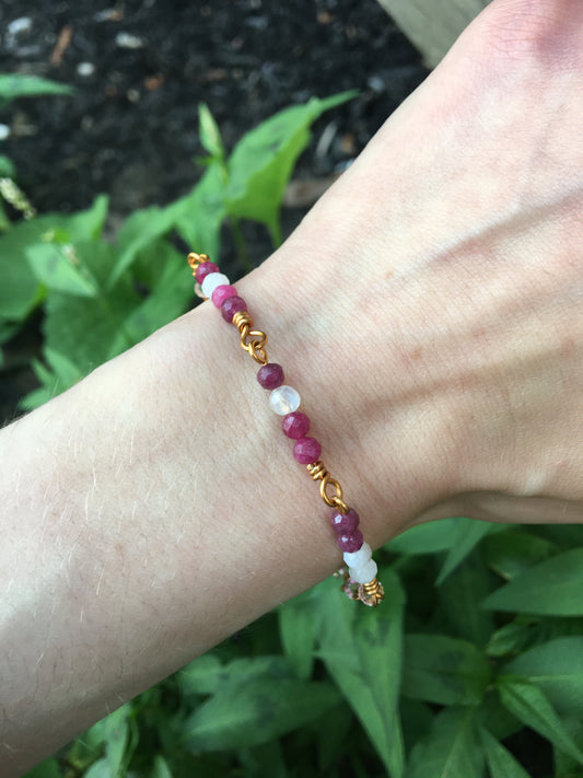 Ruby and Swarovski Brass Morse Code Bracelet | YYZ