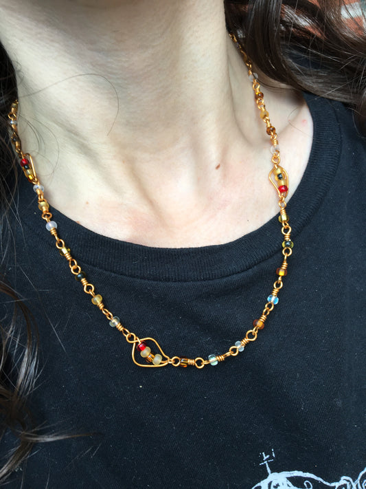 Autumn Leaves Necklace | Czech Seed Bead + Brass 16"